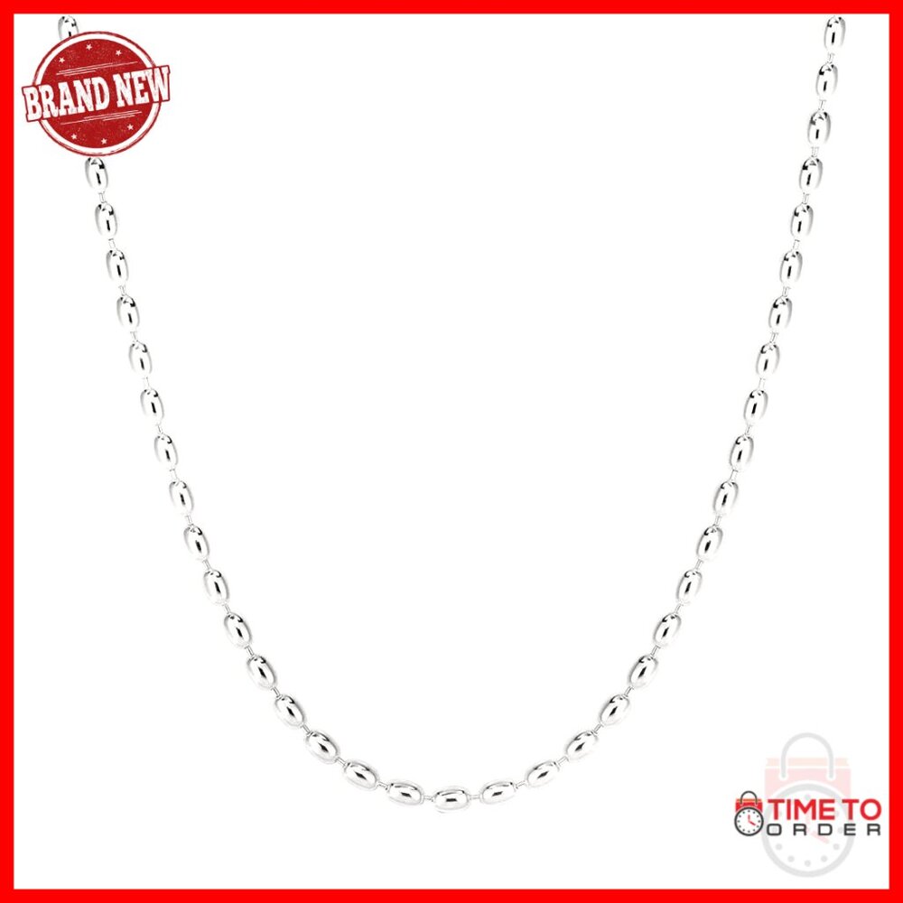 Sterling Silver Oval Rice Bead Strand Necklace 24 Inch Lobster Clasp